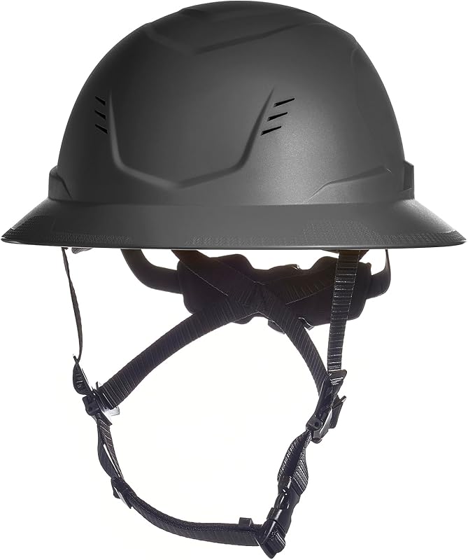 10250582 V-Gard H2 Full Brim Safety Type 2 Helmet - Comfortable Ratchet Suspension and Integrated Chinstrap, Vented, Medium-Standard Size in Black