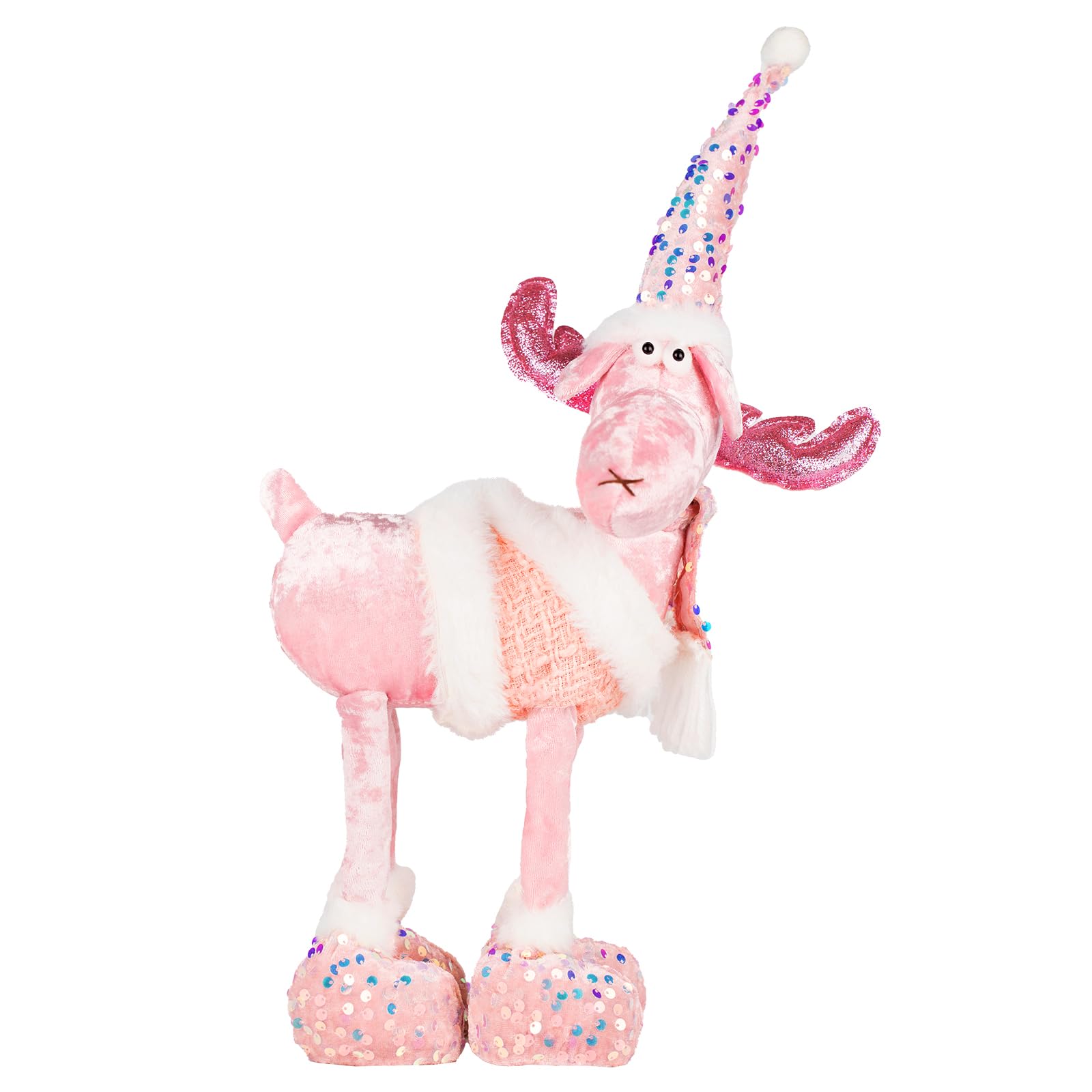 MACTING Christmas Moose Decorations, Christmas Ornaments Plush Toy Reindeer 14.5 X 7.5 Inches for Tabletop Home Indoor Xmas Gift Xmas Decorations(Pink)