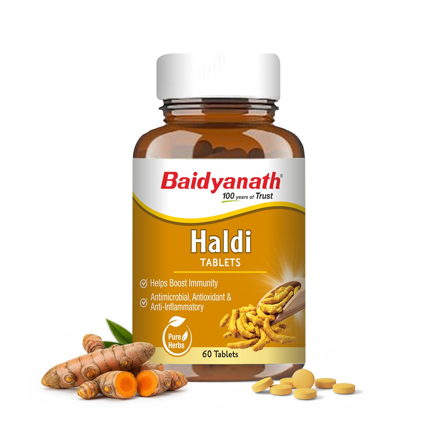 Baidyanath Turmeric Tablets with Natural Haldi Extract (60TB) Pack of 1 - Helps Boost Immunity, Blood Cleansing, Skin Problems, Strengthen Digestion