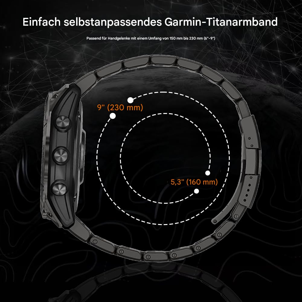 26mm Breites Titan-Schnellverschluss-Armband Kompatibel mit Instinct 3 (50 mm), Fenix 8 51mm, Fenix 6X Pro/7X Pro Plus,22mm Armband ohne Lücke für Garmin Fenix 8 47mm/E 47mm, Fenix 6 Pro/7