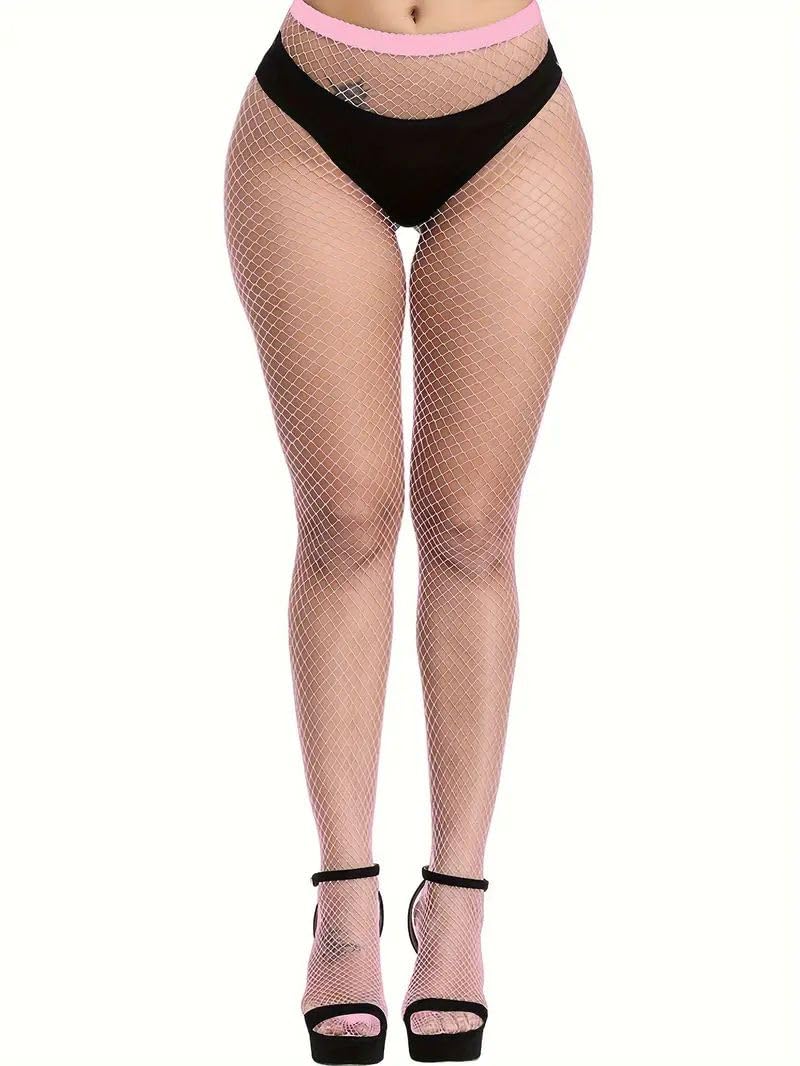 Boolavard Fishnet Stockings, High Waist Tights for Women, Sparkle Rhinestone Fishnets Party, Fish Net Tights Ladies Plus Size One Size Fit All - Pink