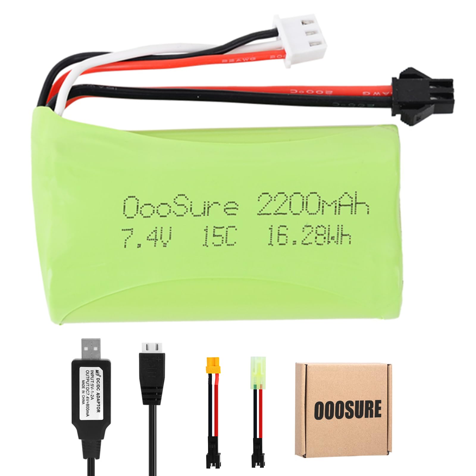 2200mAh 7.4V 15C Li-ion Rechargeable Batteries,SM2P+XT30 Connector Fits for H101 H103 H105 T2 WPL C24 1/16 MN D90/91, MN 99/99s Remote Control RC Boat Truck Crawler