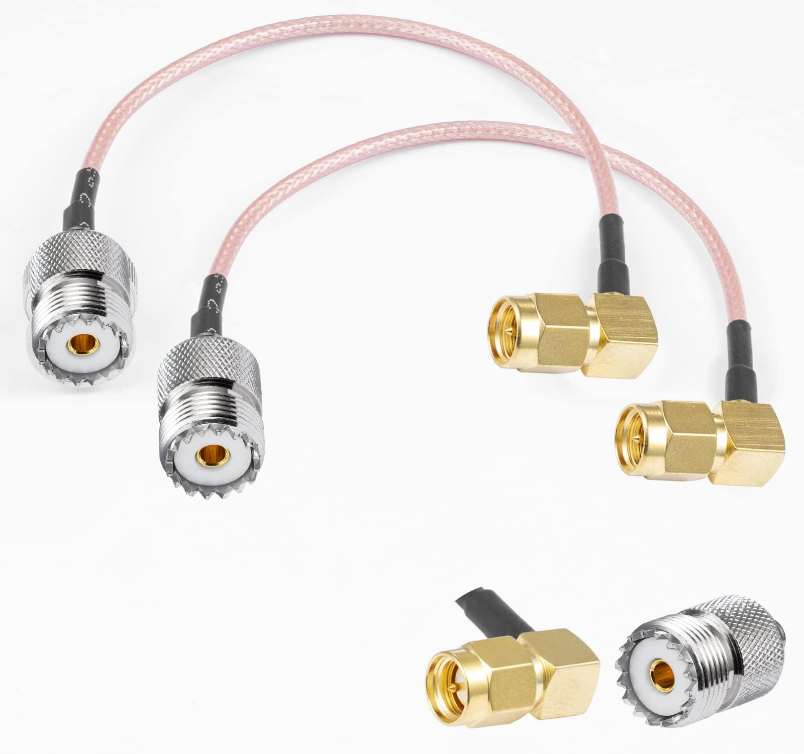 Vecys 2PCS SO239 to SMA Pigtail SMA Male Right Angle to UHF Female SO-239 RF Coaxial Coax Cable RG316 6"/15CM