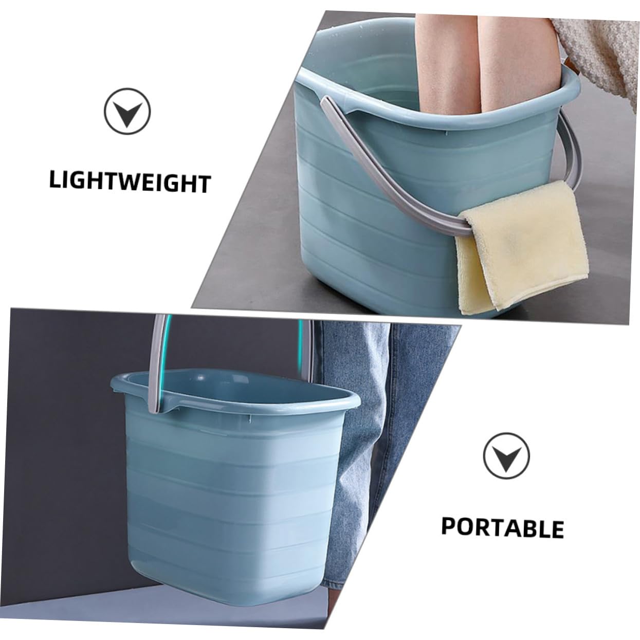 Secchio di Plastica Rettangolare Manico, Capacità Elevata, Antiscivolo e Resistente, per Famiglie e Giardinaggio