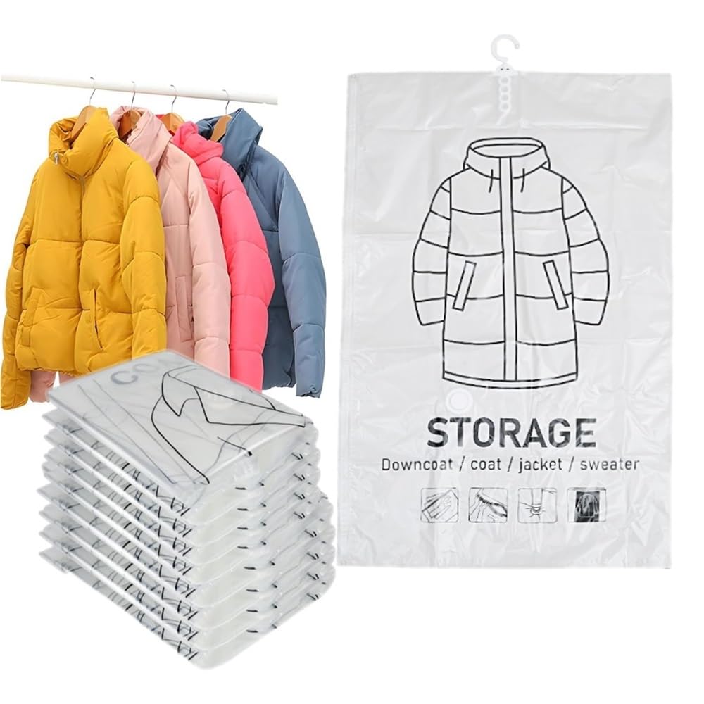 Bolsas de almacenamiento al vacío colgantes, bolsas ahorradoras de espacio colgantes, bolsas de almacenamiento colgantes for ropa, selladas al vacío(5Pack M 70X110cm)