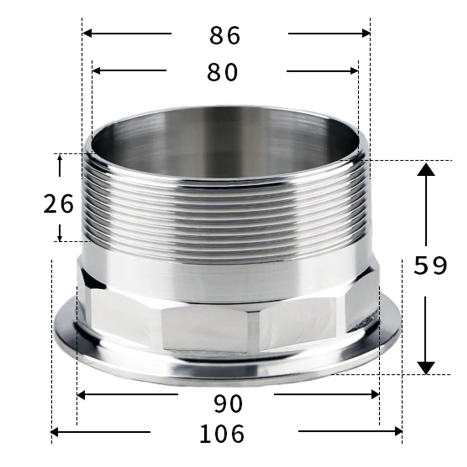 Conector de tubería de triple abrazadera hexagonal BSPT macho de 1/4, 3/8, 1/2, 3/4, 1, 1-1/4, 1-1/2 y 2 pulgadas x 0,5, 1,5 y 2 pulgadas(DN80 106-SS316)