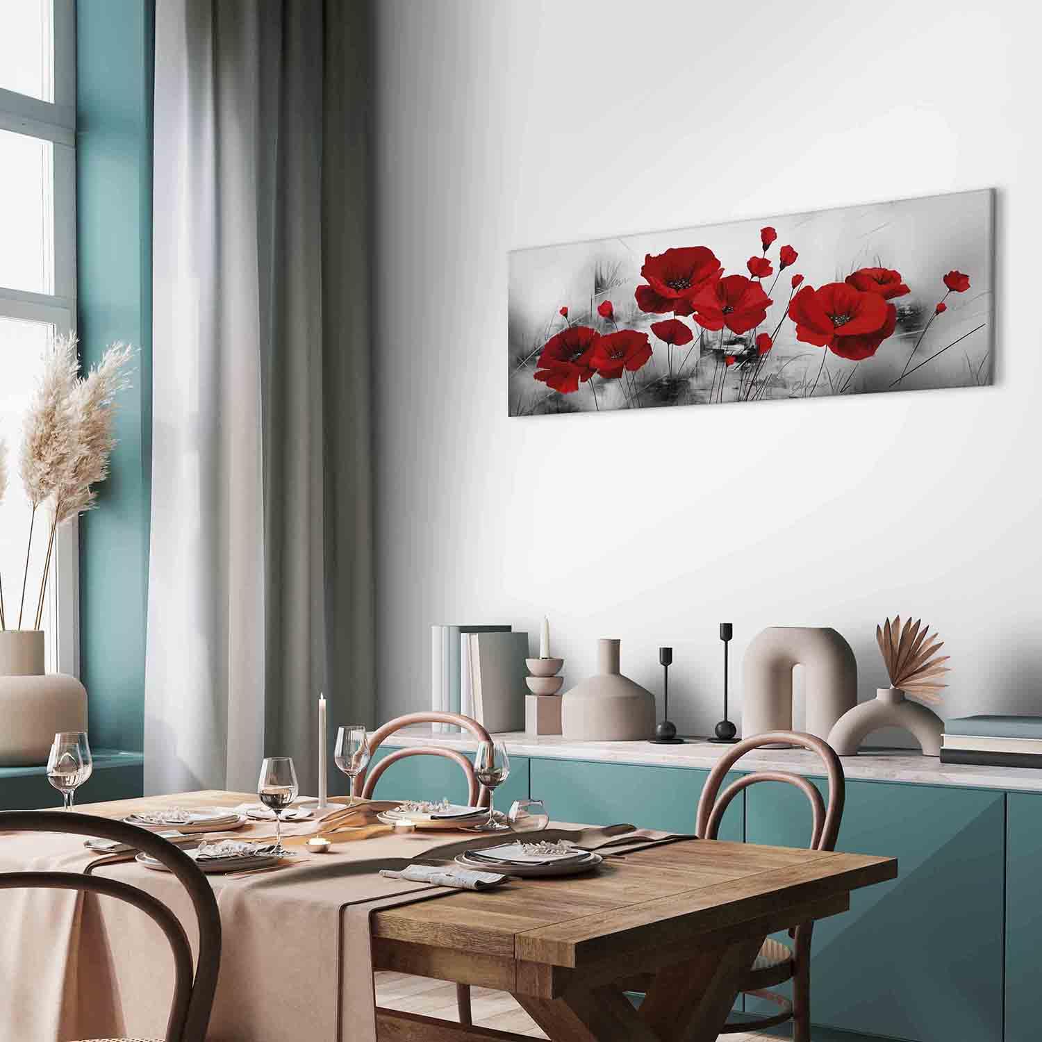B&D XXL - Quadro Moderno per Soggiorno Grandi, Fiori Papavero, 135x45 cm | Chiodi Inclusi, 1 Pezzo, Stampa su Tela, Decorazione da Parete, Resistenti Allo Sbiadimento, Produzione Europea