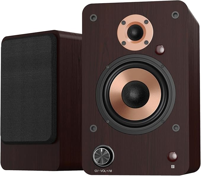 LONPOO Haut-parleurs de bibliothèque Actifs Bluetooth 100W, woofer 4'', avec Optique/Coaxial/RCA/USB/AUX-in pour Platine PC et TV (LP-42M-BR)