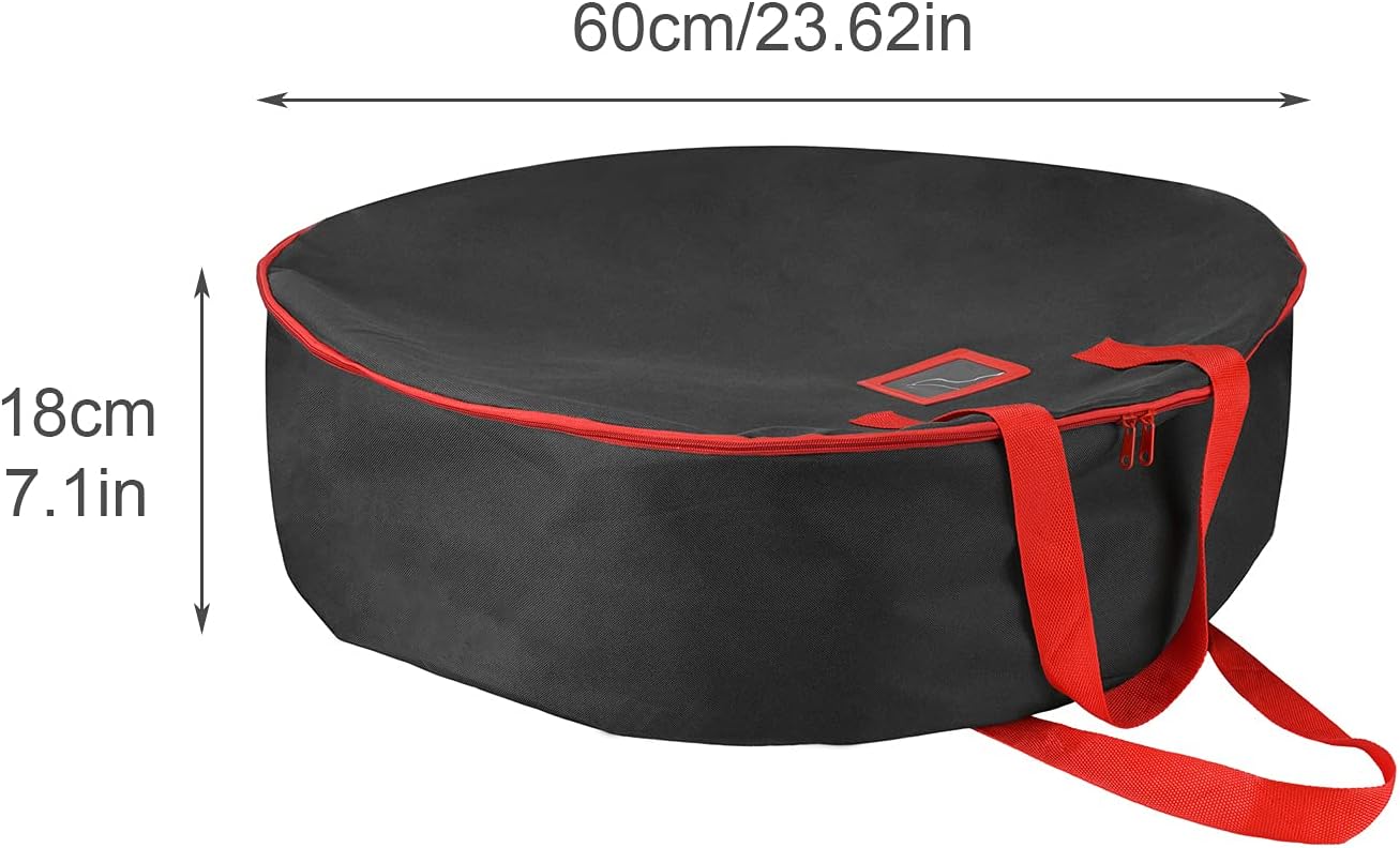 Black Christmas Wreath Storage Container, Round Christmas Wreath Bag for Mini Artificial Wreath, Oxford Cloth Holiday Garland Storage Holder Large Dual Zippered Wreath Storage with(24in)