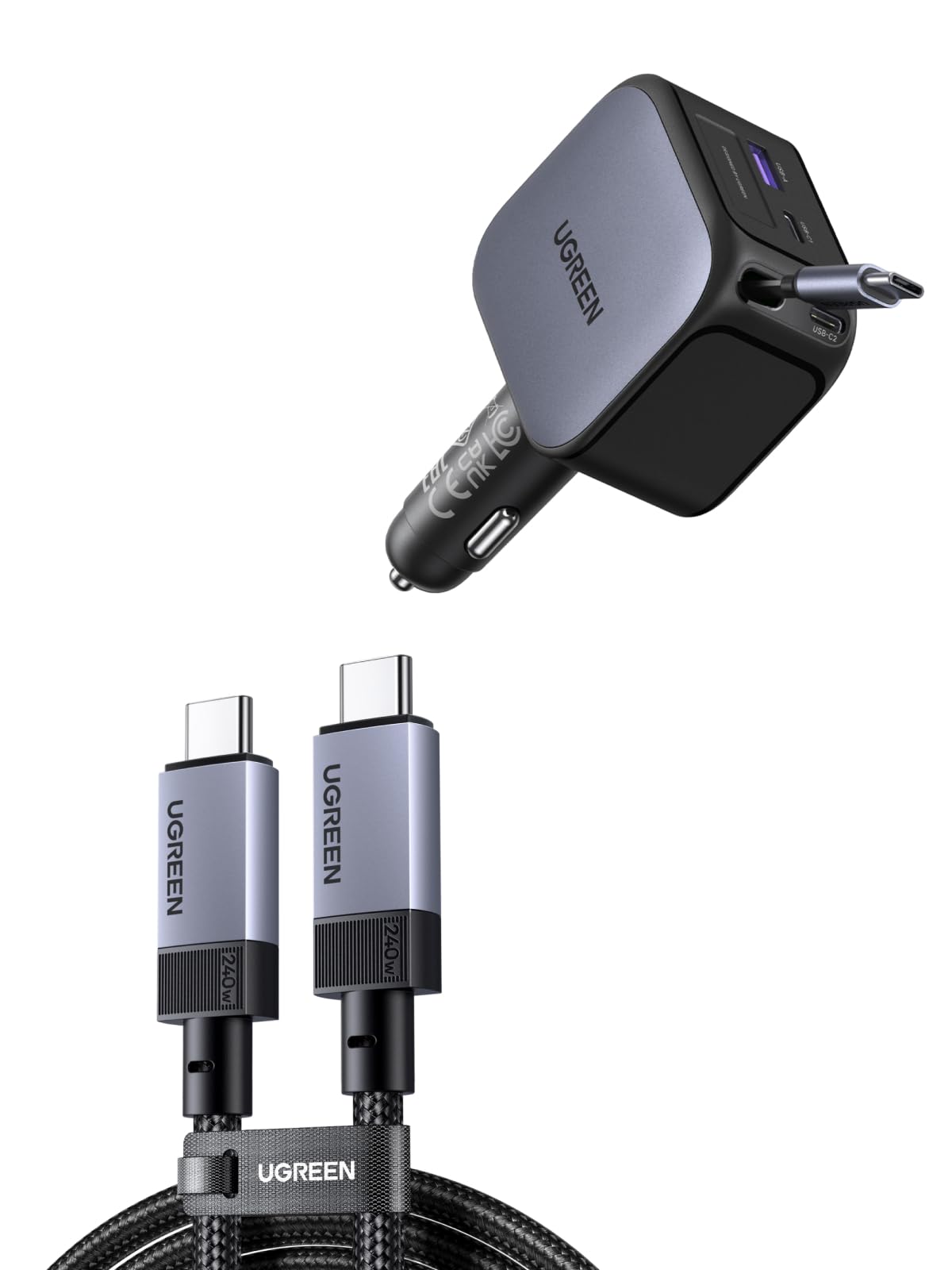 UGREEN 145W Caricatore Auto USB C | Cavo USB4 GEN4 40Gbps Video 8K@60Hz 240W