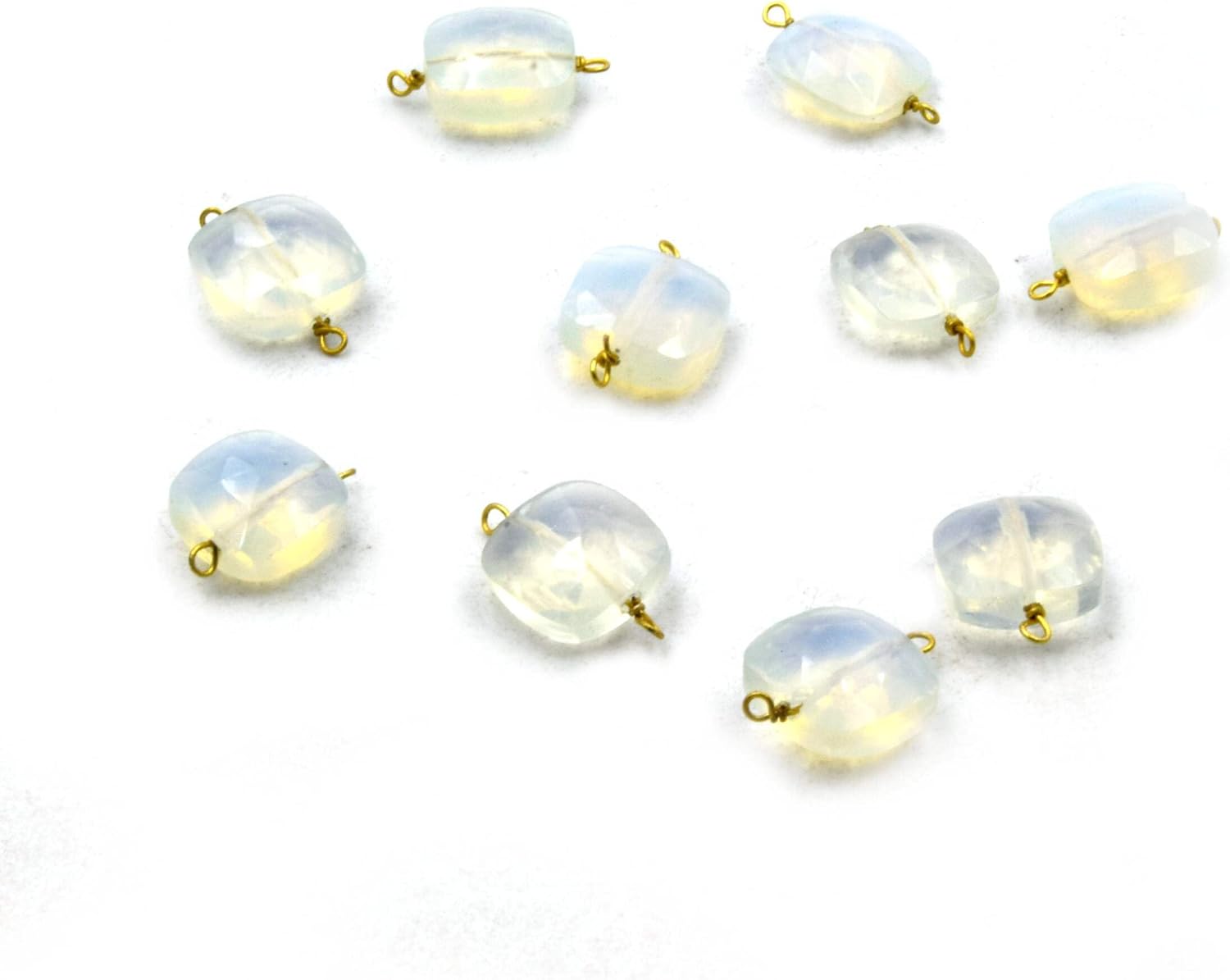 Wire Wrapped Gemstone Connectors | 10mm Square Shape Labradorite, Chrysoprase, Chalcedony, Opalite, Lapis, Moonstone, Quartz Connector Gold Opalite