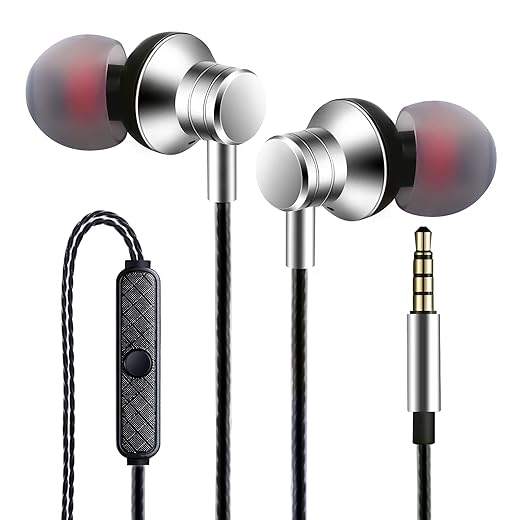 Empsun Wired Earbuds Headphones with Microphone Stereo Bass Earphones Noise Isolation in-Ear Headset Compatible with All Smartphones Tablets iPod IPad MP3 Player That with 3.5 mm Interface(Silver)