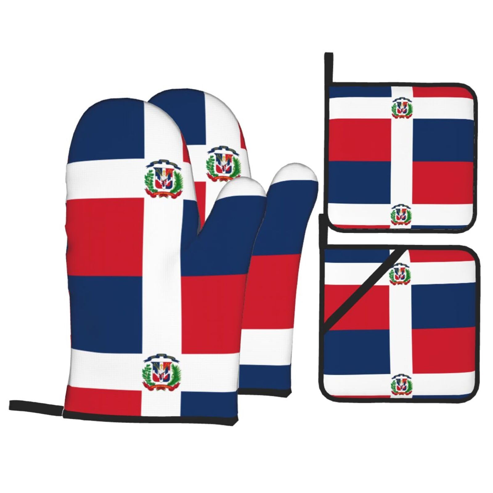 HJFCZH Dominican Republic Prints Kitchen Throw Set: Durable Oven Layers with Waterproof Polyester – 4 Piece Heat Protection System