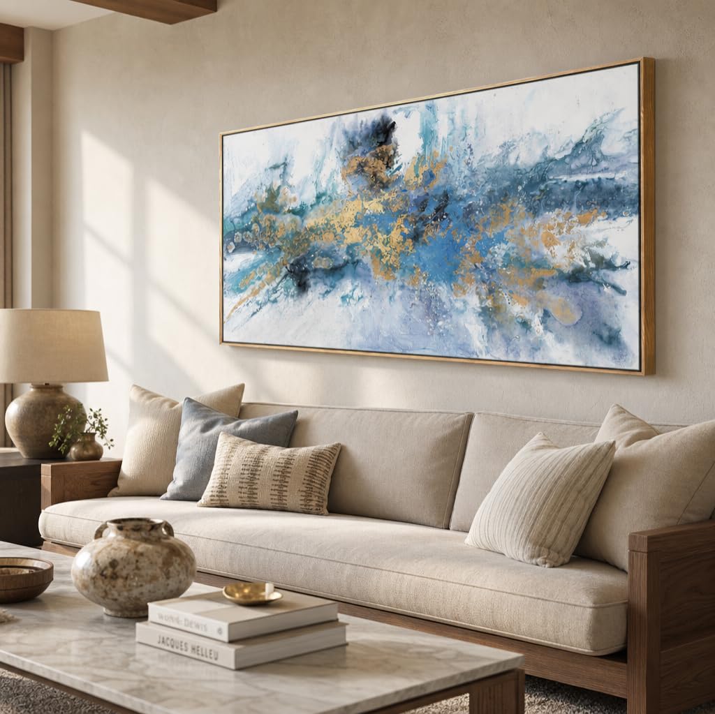 Amazon.com: Abstract Navy Blue Canvas Wall Art 40x20in - Framed