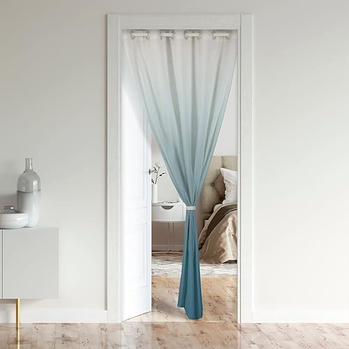 Miniatura 2 de Erosebridal Cortina de puerta azul degradada, cortina opaca con degradado azul y blanco, cortina de puerta, cortina de puerta de arte abstracto