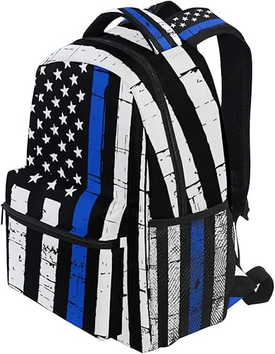 Miniatura 3 de Nerxy Blue Lives Matter - Mochila escolar ligera y fina con línea azul para niñas y niños, resistente, duradera, casual, básica, con bandera