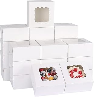 Moretoes 80pcs White Bakery Boxes with Window 6x6x3 Inches Cookie Boxes Small Treat Boxes Pastry Boxes for Chocolate Covered Strawberries, Macarons, Cupcakes, Goodies, Donuts