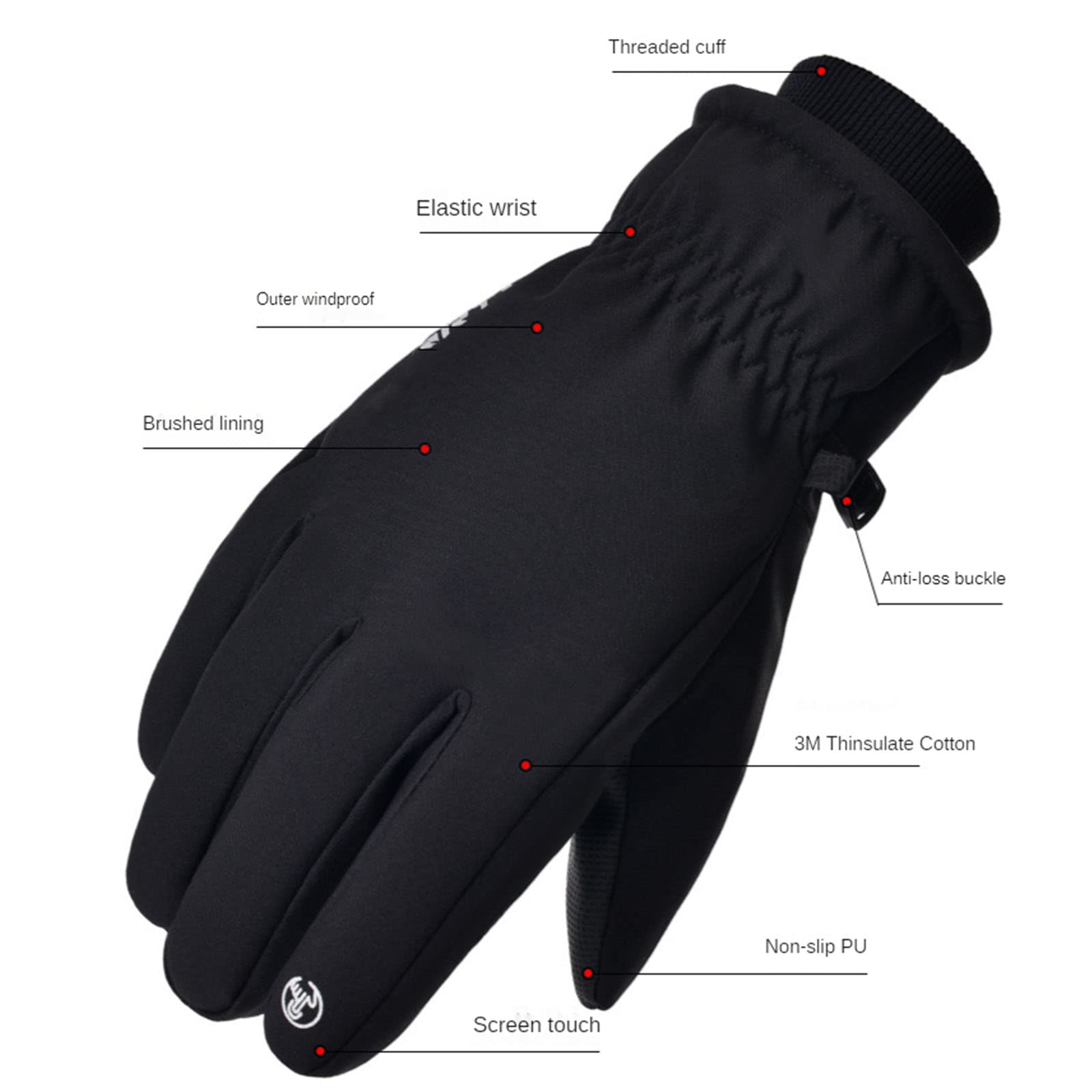 Gants de Ski d'hiver Hommes Femmes Isolés Chauds Thermiques Imperméables Coupe Vent Écran Tactile Gants de Neige pour Les Sports de Plein Air