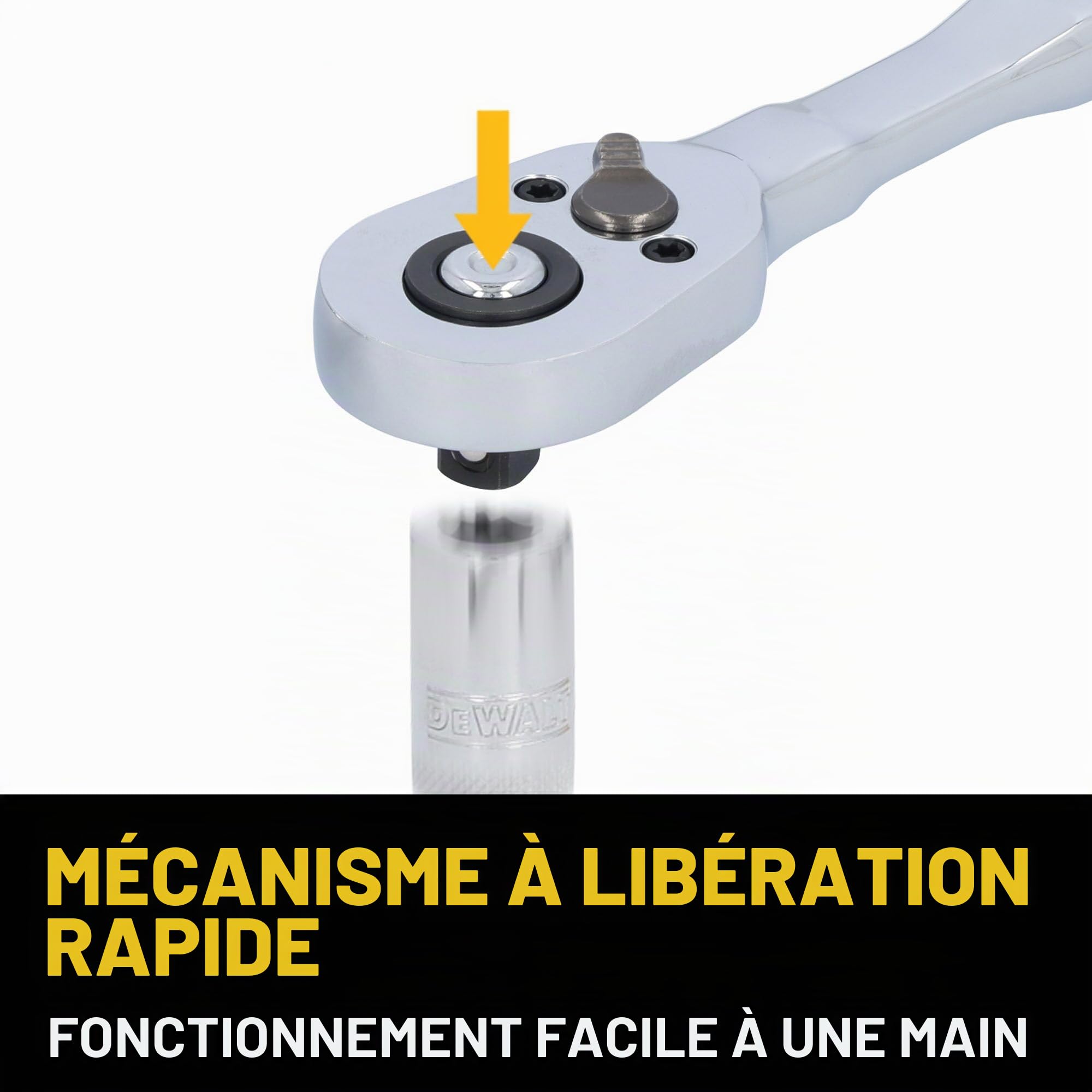 DEWALT DWMT45424 Ensemble d'outils de mécanicien, 84 pièces SAE/métriques avec cliquet à profil bas 72 dents, entraînement 6,35 mm