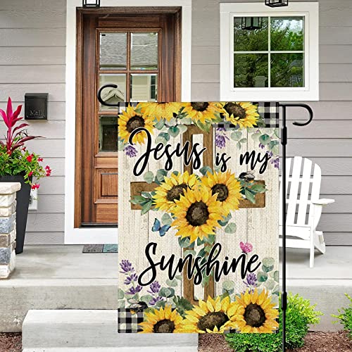 Dlzdn SF007 Jesus Is My Sunshine Garden Flag Summer Sunflower Garden Flag 12X18 Inch Double Sided Burlap Jesus Christ Cross Yard Flag For Outside Farmhouse Seasonal Holiday Outdoor Decoration thumb #1