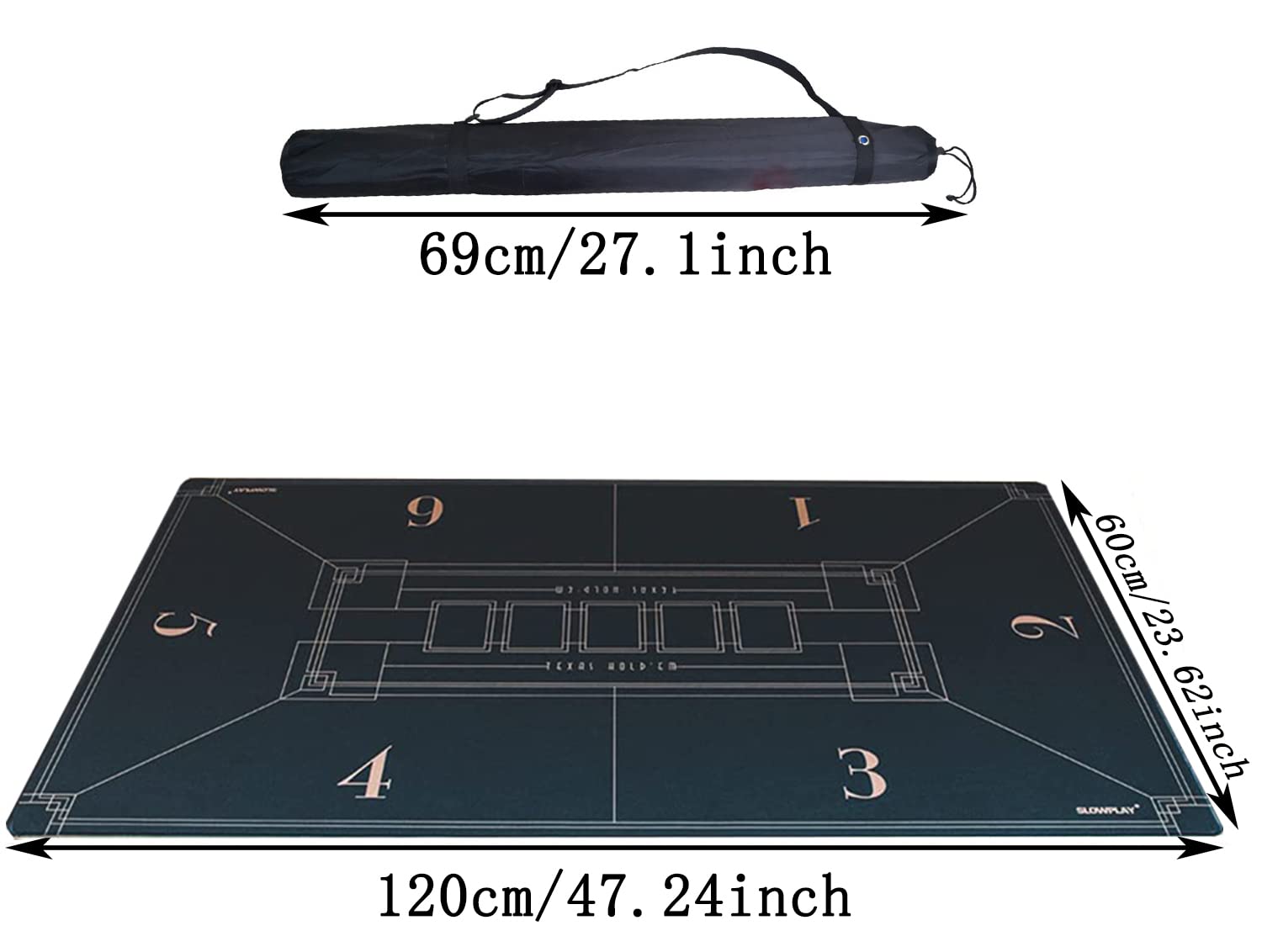 Tappetino da Gioco da Tavolo in Feltro per Tavolo da Poker, Poker Professionale con Borsa per Il Trasporto, Giochi di Poker con Layout da Casinò, Blackjack, Casinò, 3 mm di spessor