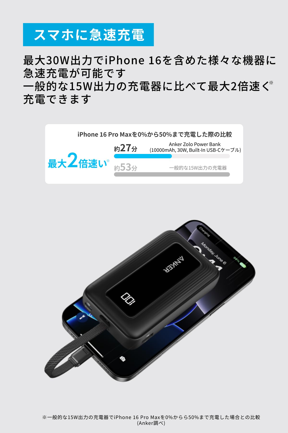 Amazon | Anker Zolo Power Bank (10K, 30W, Built-In USB-C Cable