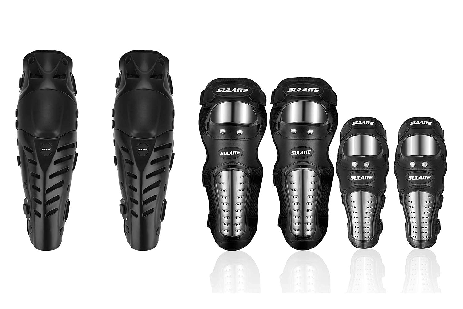 Gute Black Adjustable Long Leg Sleeve Gear Crashproof Antislip Protective Shin Guards & 4Pcs - 2 In 1 Dirt Bike Knee and Shin Guards/Elbow Guards