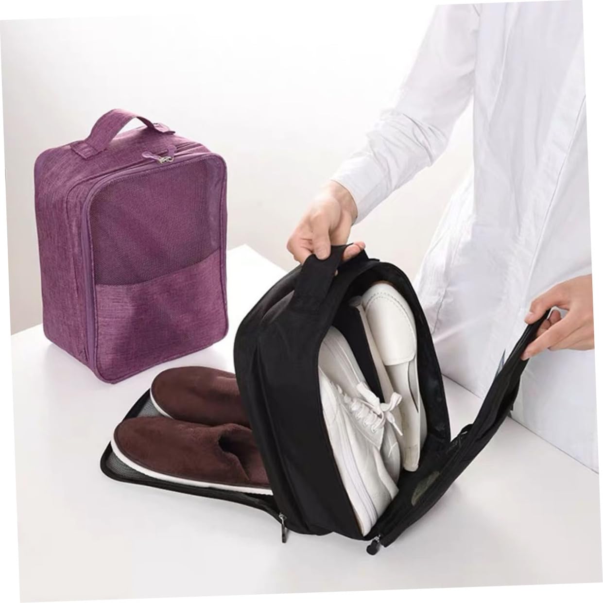 Borsa Porta Scarpe da Viaggio Nero, Organizer Comodo e Multifunzionale Grande Capacità, per Trasporto e L'ordinamento delle Scarpe