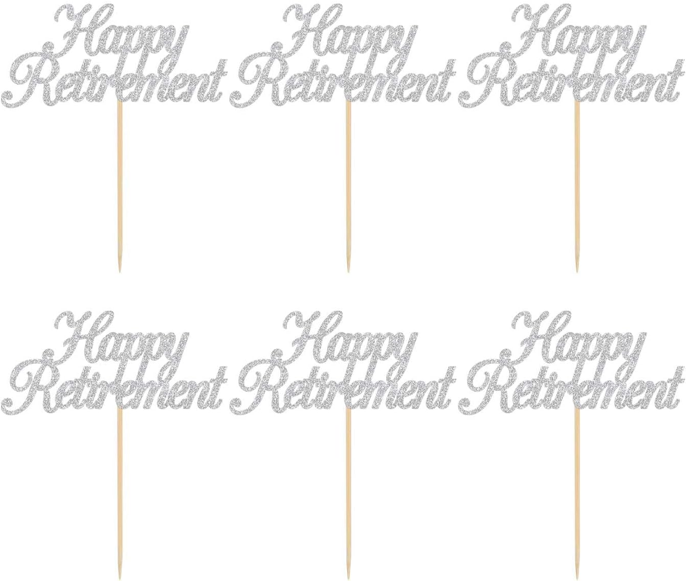 12pcs Happy Retirement Cake Topper Glitter Cake Decoration Picks for I'm Retired Theme Party Supplies (Silver)