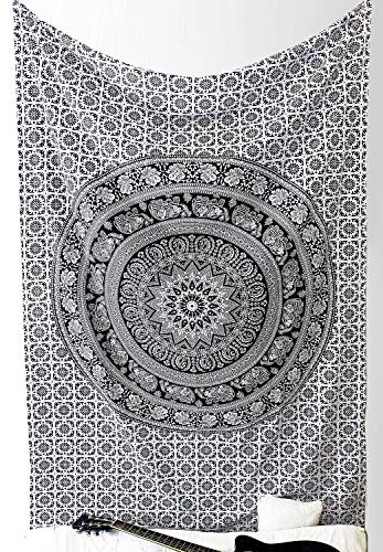 Popular Handicrafts Hippie Mandala Tapestry Wall Hanging - Indian Elephant Maditation Gypsy Bohemian Hippy Black And White Psychedelic Dorm Room Decor Poster 30 X 40 Inch #TOP20