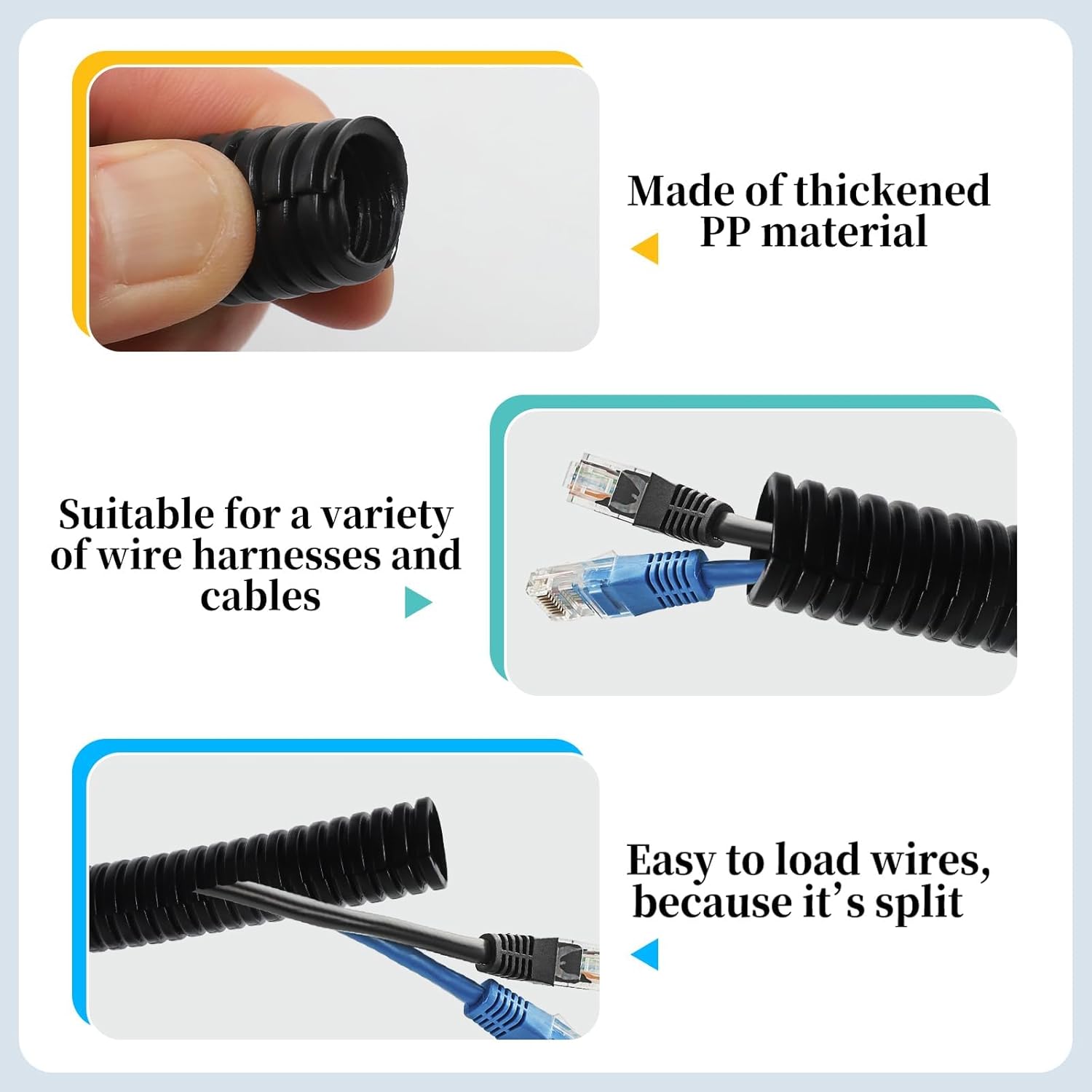Split Loom Wire 1/4", 1/2", 3/8" X 25 ft Electric Wires Covers Flexible Wire Loom Tubing Dog Cat Cord Protector Split Cable Sleeves (1/4", 1/2", 3/8" x 25 Ft)