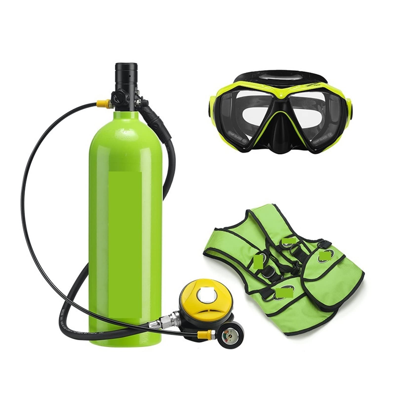 Portable Dive Cylinder, 2L Diving Respirator Equipment Aluminum Bottle Gas Cylinder Adult Swimming Snorkeling Snorkel Residual Pressure Gauge(Groen,A)