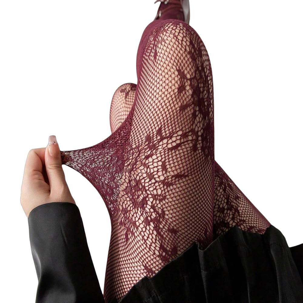 Feng Shui， Collant da Donna con Motivo Floreale in Pizzo, Calze, Leggings a Rete a Rete con Fiori Vuoti, Rosa, graziosi Collant Lolita