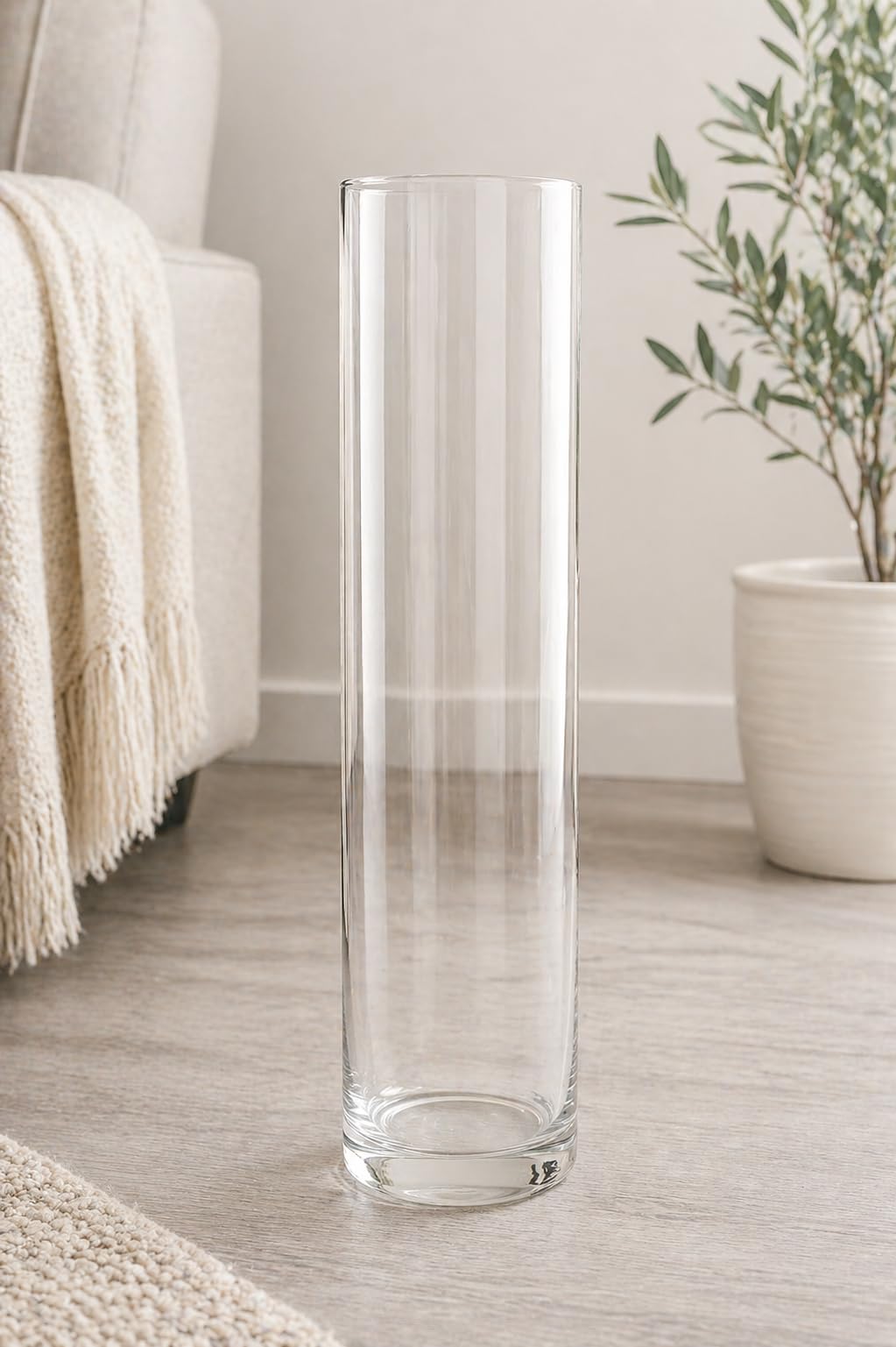 Decorative Tall/Long Glass Floor/Table Vase – Clear Cylinderical Vase for Living Room, Dining & Wedding Décor (Height 22 inches x Width 5 inches)-image-24