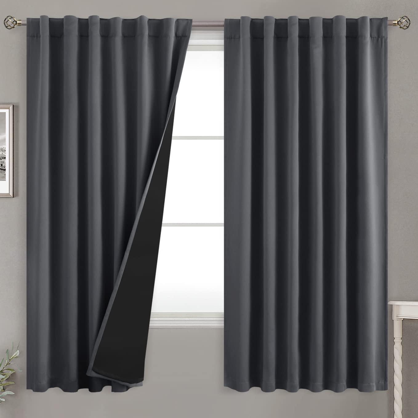 BGment 100% Room Darkening Thermal Insulated Blackout Curtains 63 Inches Long for Bedroom, Rod Pocket and Back Tab Double Layer Noise Cancelling