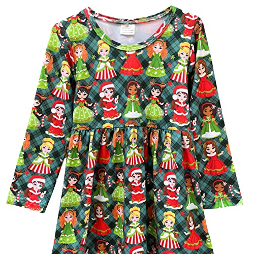 Ruffles Boutique Baby Girls Christmas Dress Toddler Plaid Long Sleeve Outfit Set Girls Christmas Tree Dress Green #TOP1