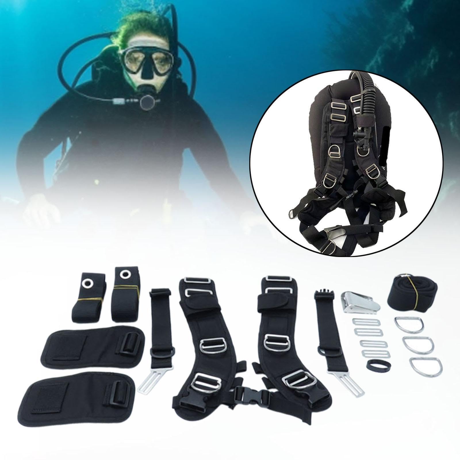 Arnés de Buceo Placa Posterior Soporte para Hombros Correas Ajustables eficientes Función de liberación rápida Principiantes Pruebas de técnicas de Buceo Compensador