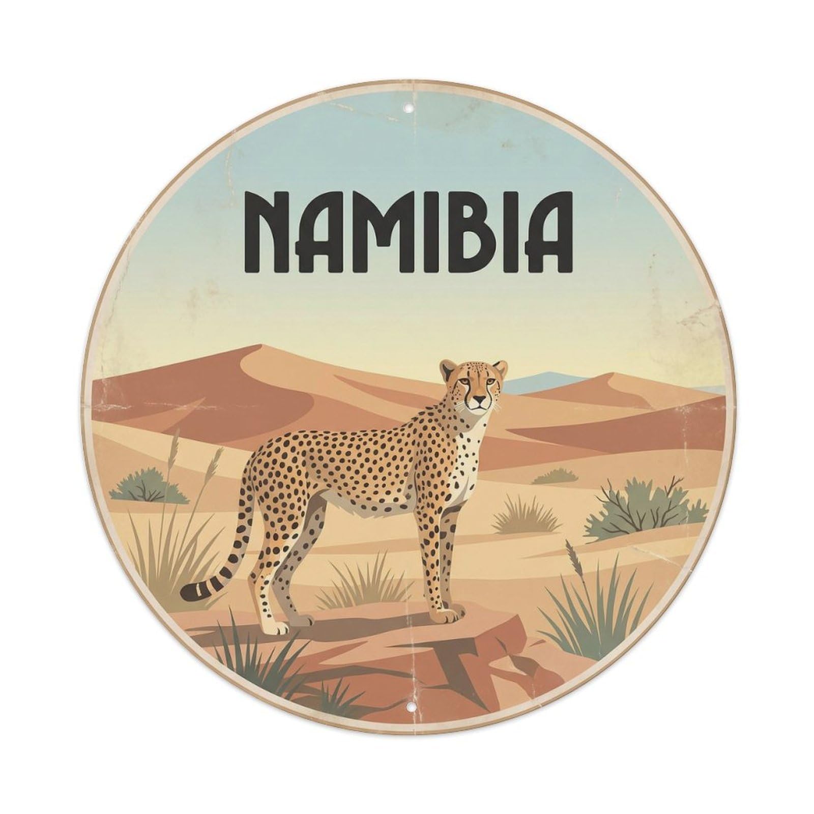 Namibia Cheetah Desert Dunes Vintage Metal Tin Sign Plaque Wall Decor for Cafe, Club Bar, Office, Garden Metal Poster 8x8Inch