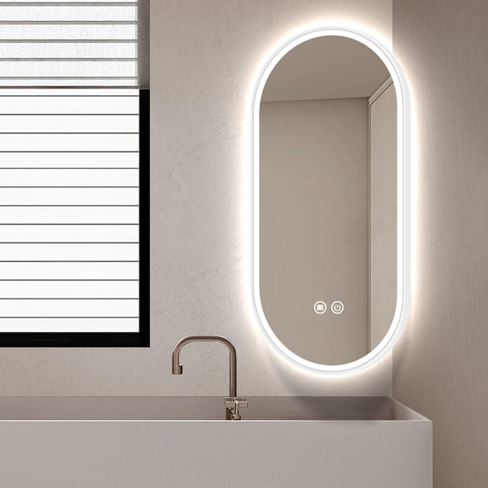Specchio da trucco ovale orientabile con illuminazione dimmerabile con struttura in metallo anti-appannamento, disponibile in 3 colori, 50 x 80 cm, ideale per bellezza e cura in qualsiasi angolo