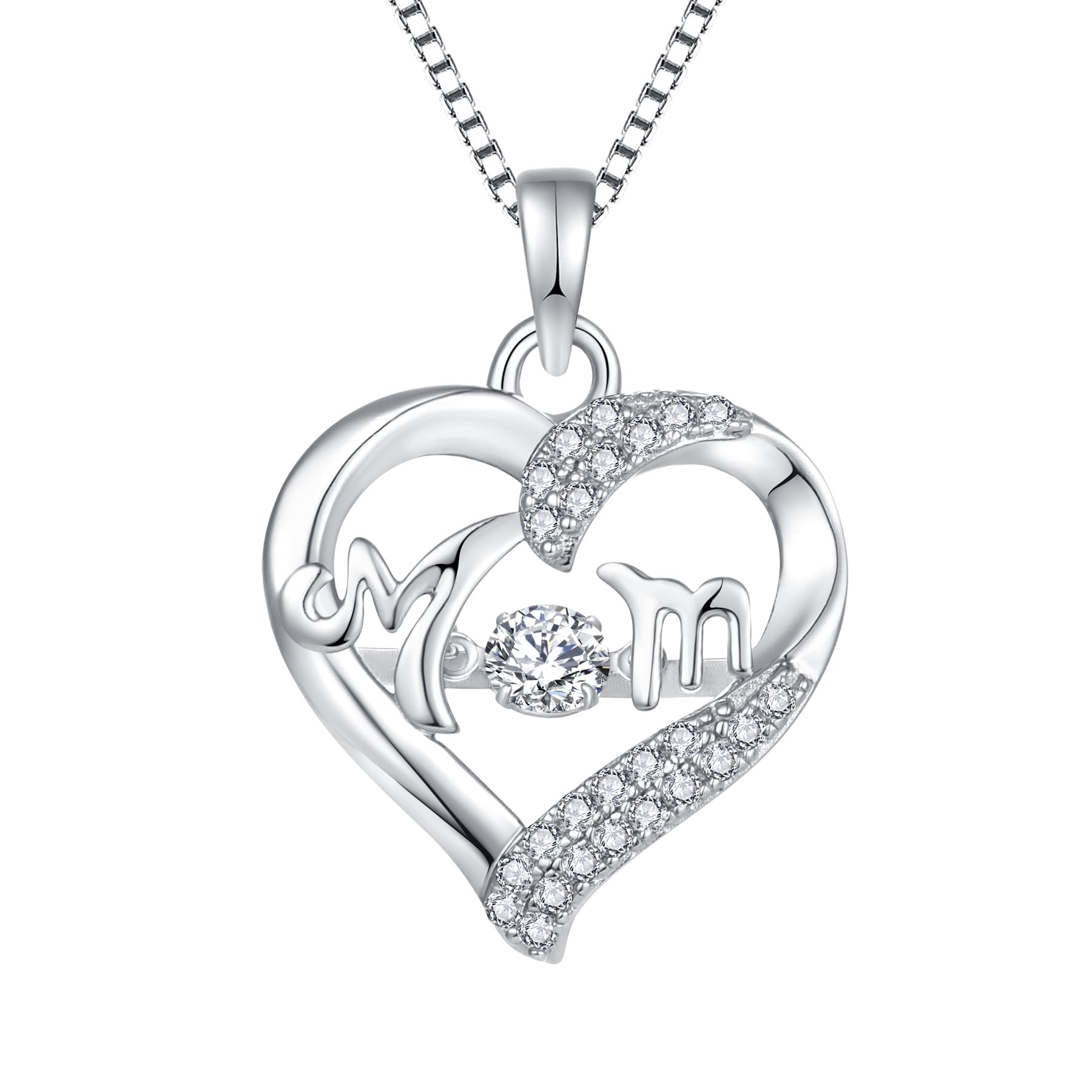 Ylmum Necklace 925 Silver Heartbeat Cubic Zirconia Heart Pendant