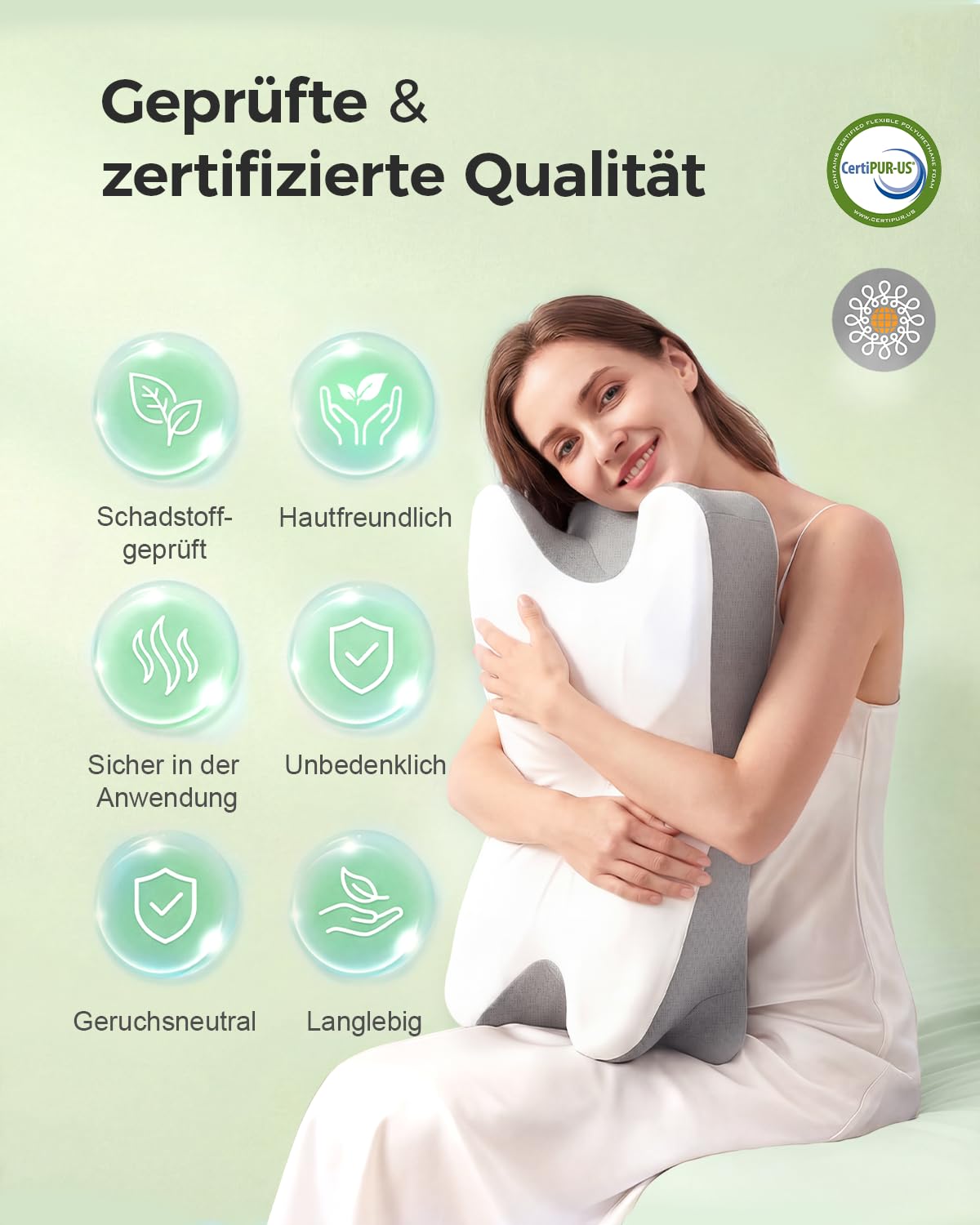 Almohada cervical ortopédica de espuma viscoelástica, cojín cervical ergonómico para una comodidad óptima para dormir, con zona de apoyo para brazos para dormir de espalda, estómago y de lado