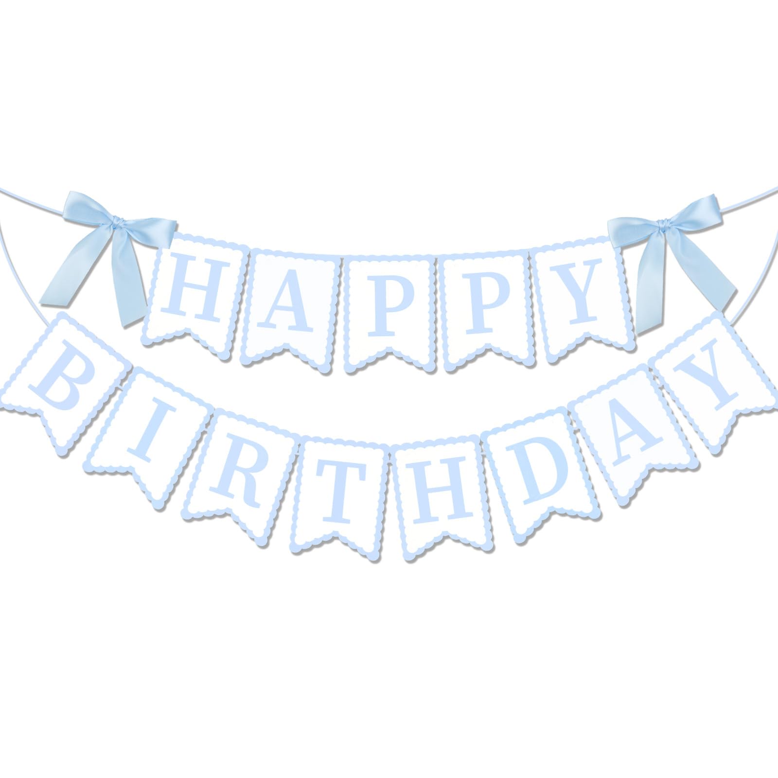 BLMHTWO Happy Birthday Banner, Bow Birthday Decorations Blue Bow Garland for Girls Women Party Decorations