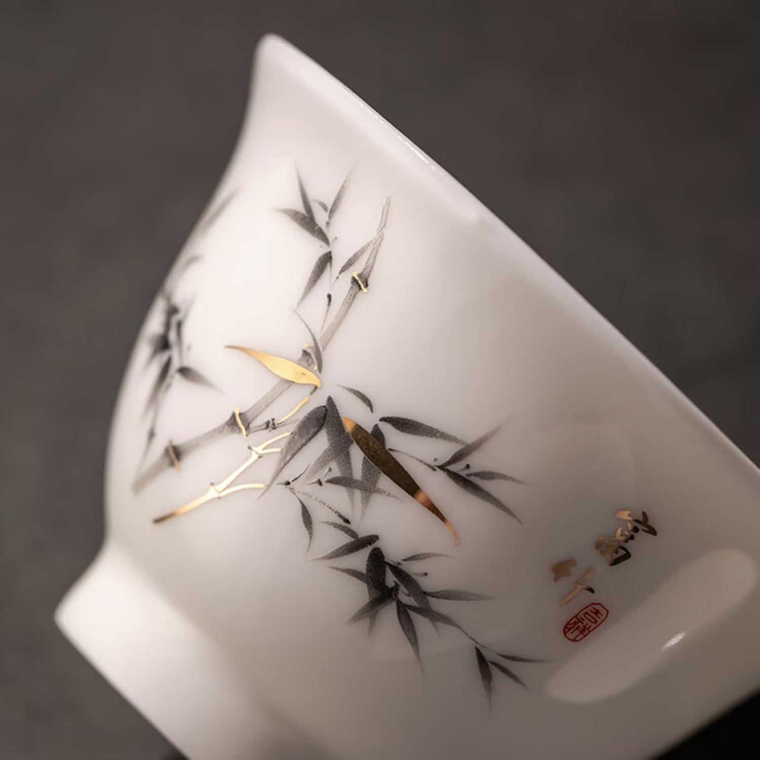 Mutton-fat Jade Ceramics Scenery Gaiwan Tea Cup, 120ml 4oz, White Porcelain Kungfu Tea Set