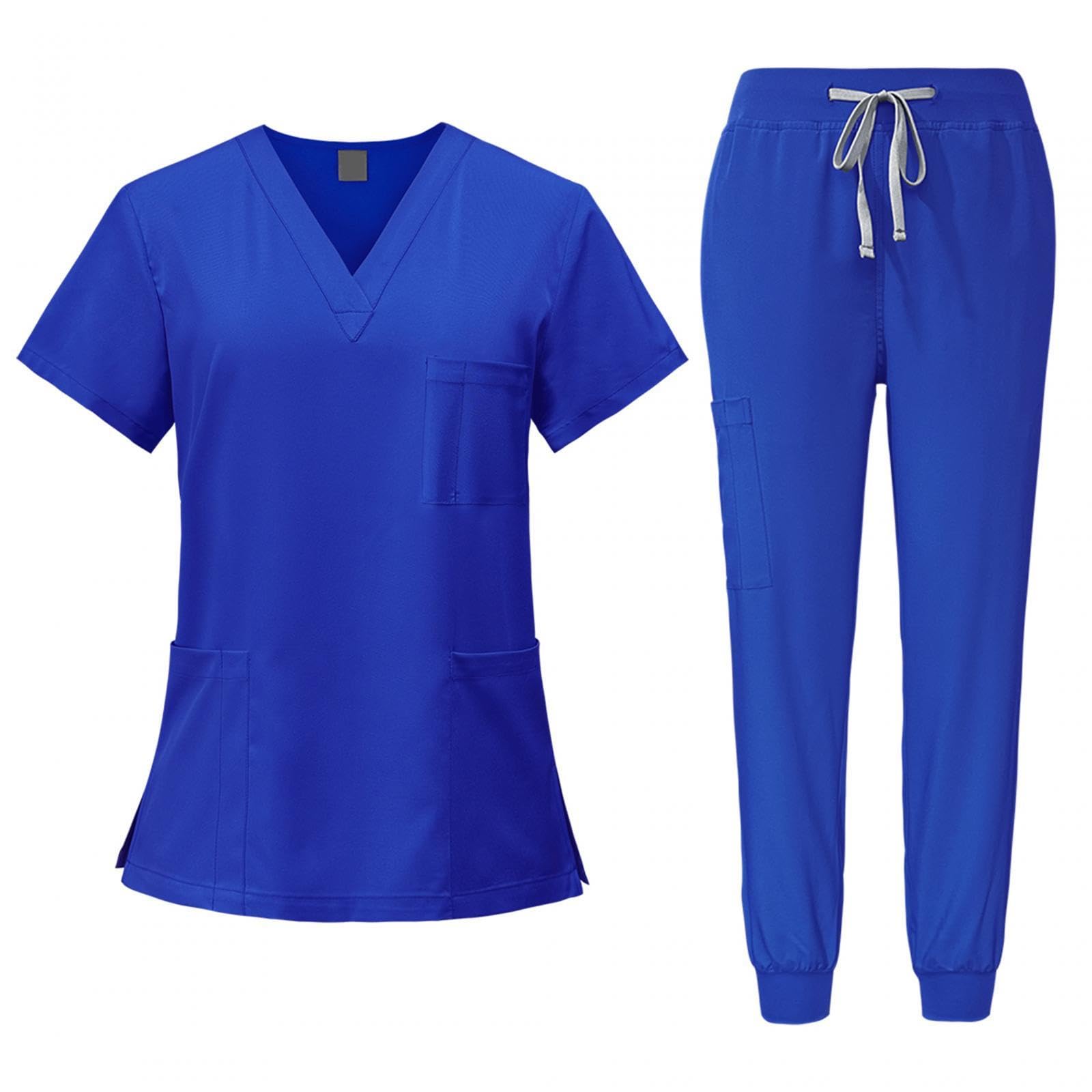 Medizinische Arbeitskleidung Damen Herren, Krankenschwester Arbeitskleidung Set, V-Ausschnitt Anti-Falten, Medizinische Uniform mit Oberteil und Hose für Beauty Salon Klinik Krankenhaus