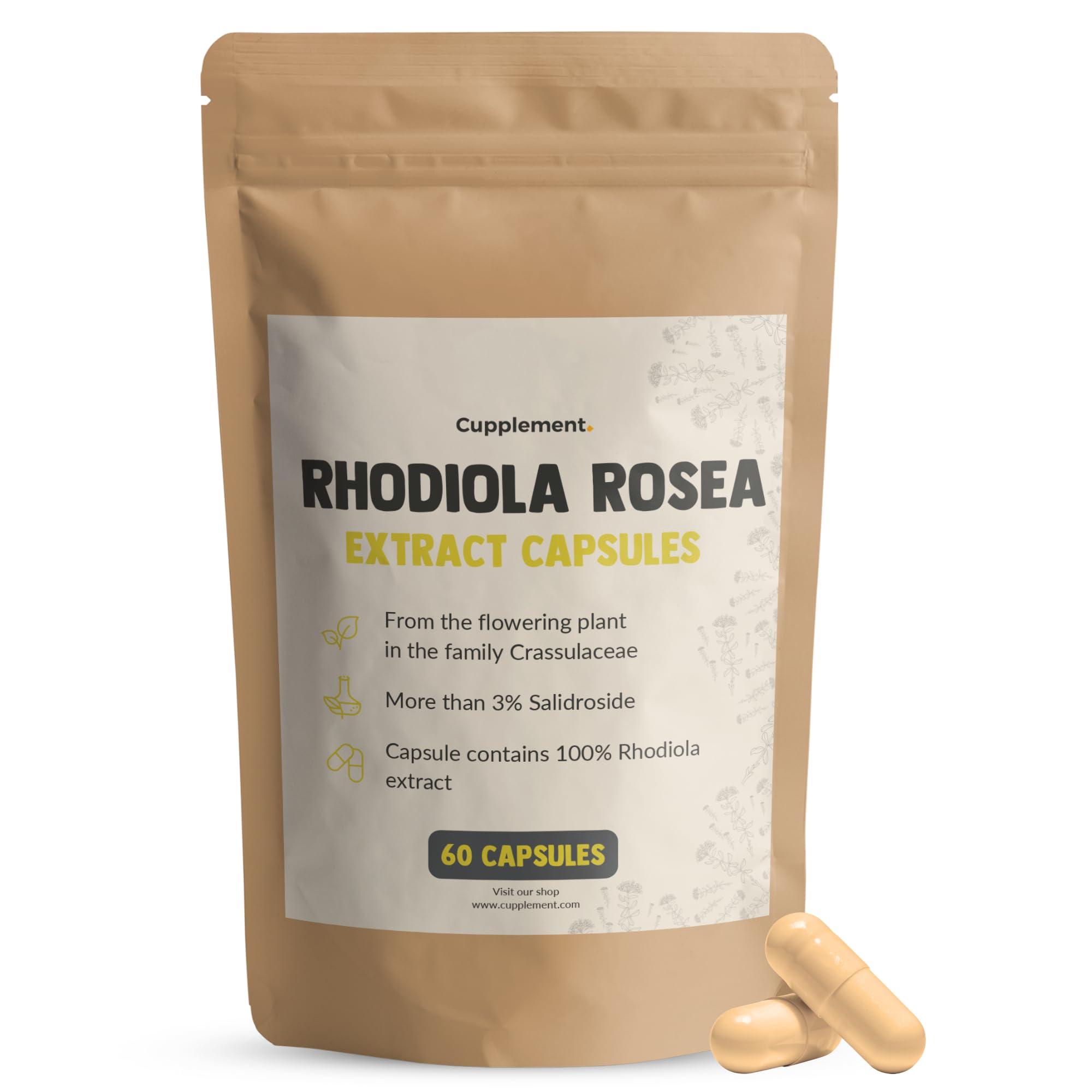 GOYU Rhodiola Rosea Kapseln 500 mg Kombideal 4x 60 Capsules - Rosavine – Fokus – Rosenwurz – Nootropikum Nootropika – Vegan – Ohne Zusätze – Laborgeprüft – 60 Tage Vorrat pro Beutel – Cupplement