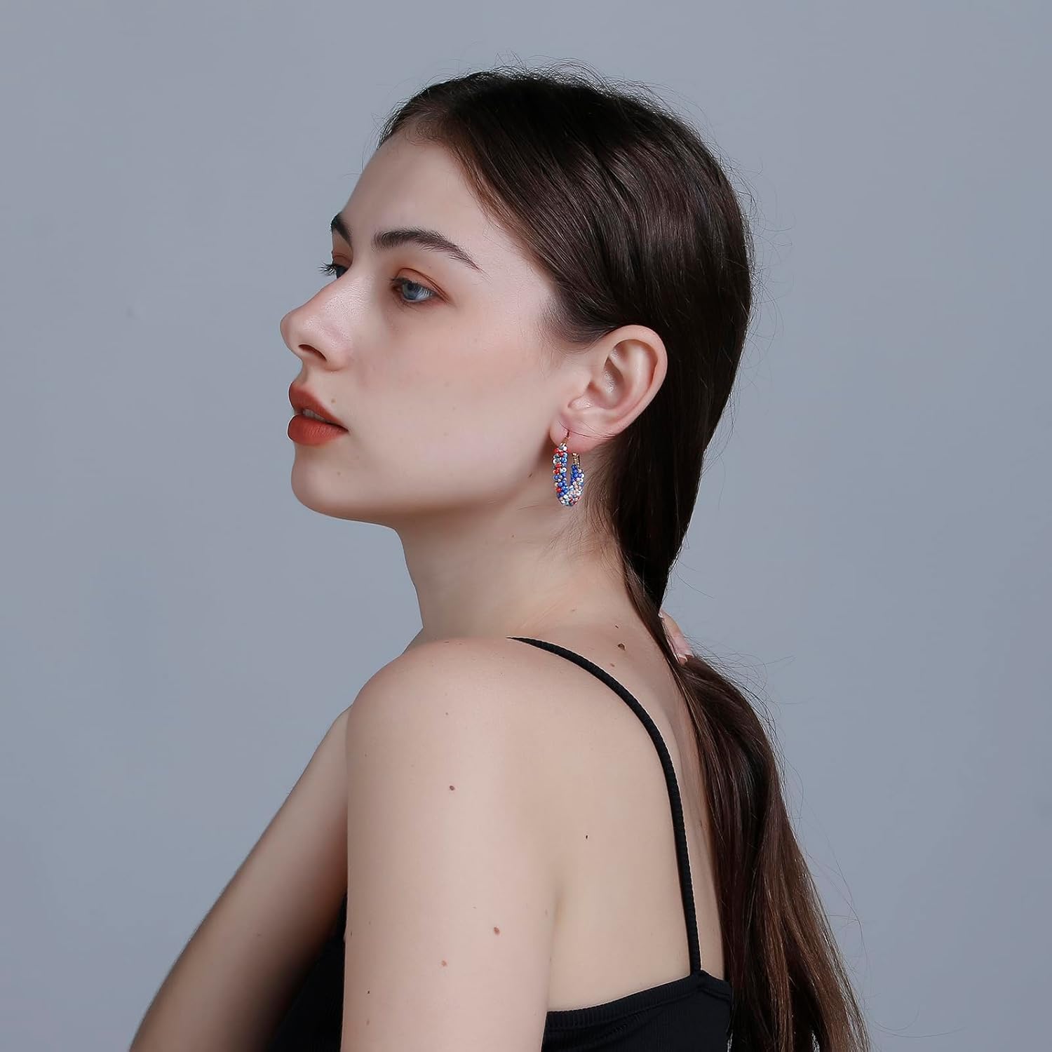 Colorful Beaded Earrings for Women, Boho Flower Hoop Earrings - Image 3