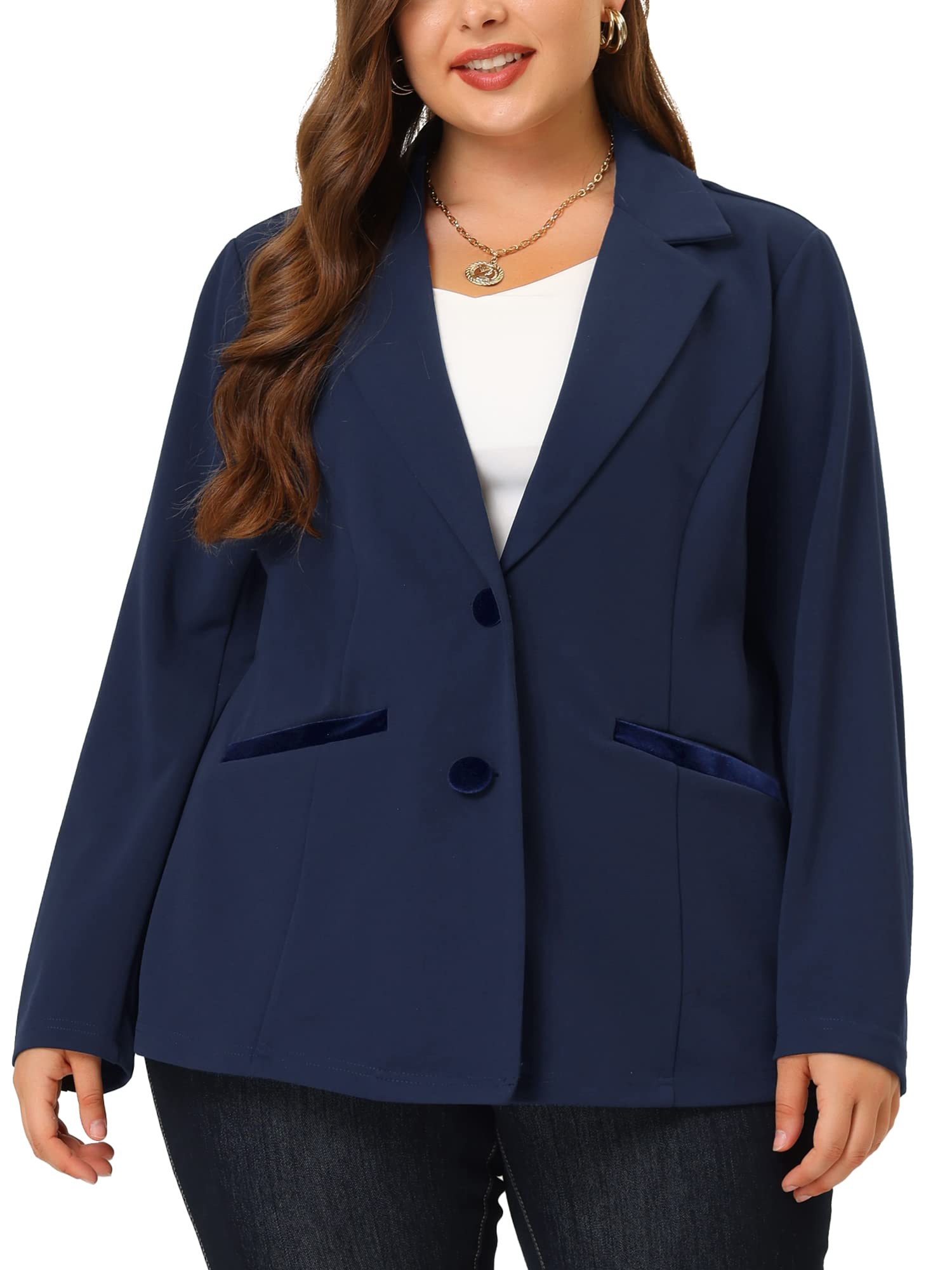 Agnes Orinda Plus Size Blazers for Women Notched Lapel V Neck Business Casual Outfits Suit Jacket Work Fall