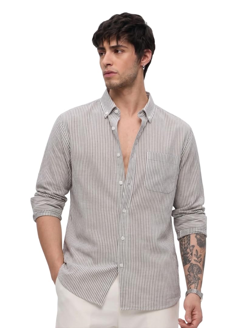 Men's Striped Full Sleeve Casual Shirt, Button-Down Collar, Chest Pocket, Regular Fit-picture-27