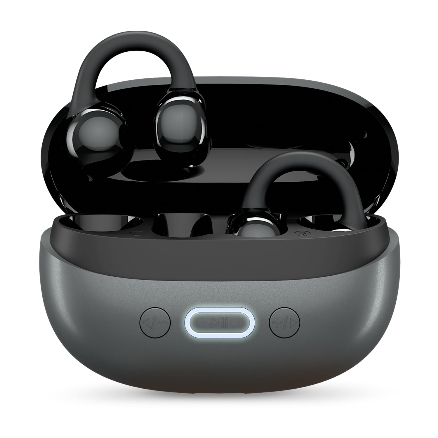 DwOTS Flow 2 Open-Ear OWS Earbuds with Smart Case Control, Clip-On Design with Ear Hooks, AI-ENC Mic, Up to 60 Hours Playtime, Dual Connectivity, IPX5 Sweat Resistance, Wireless Earbuds (Grey)-image-1