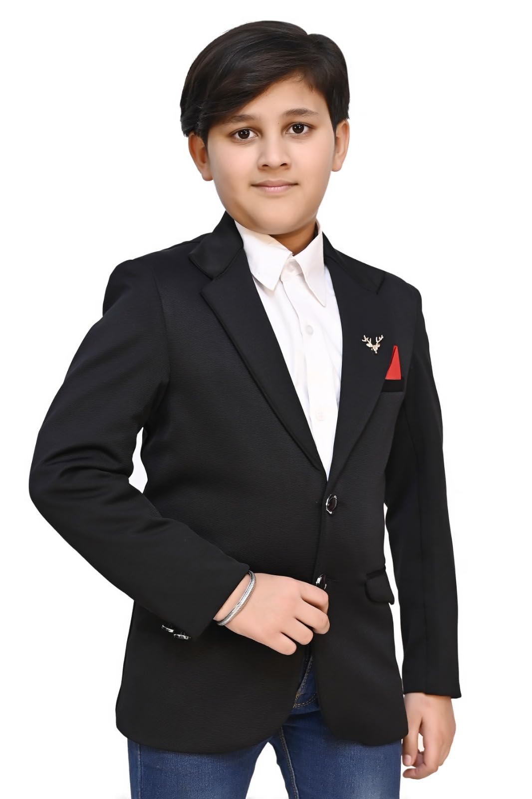 Qitty Qtsy Kids Slimfit Blazer for Boys (13-14, Black) 1